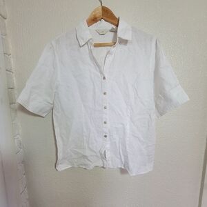 Vintage J Jill 100% Linen Button Down Blouse sz S White Coastal Minimalist